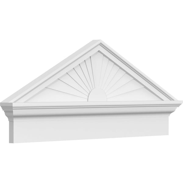 Ekena Millwork Peaked Cap Sunburst Architectural PVC Combination Pediment, 36"W x 15-7/8"H x 2-3/4"P (Pitch 6/12) PEDPC036X160PKC01 - main